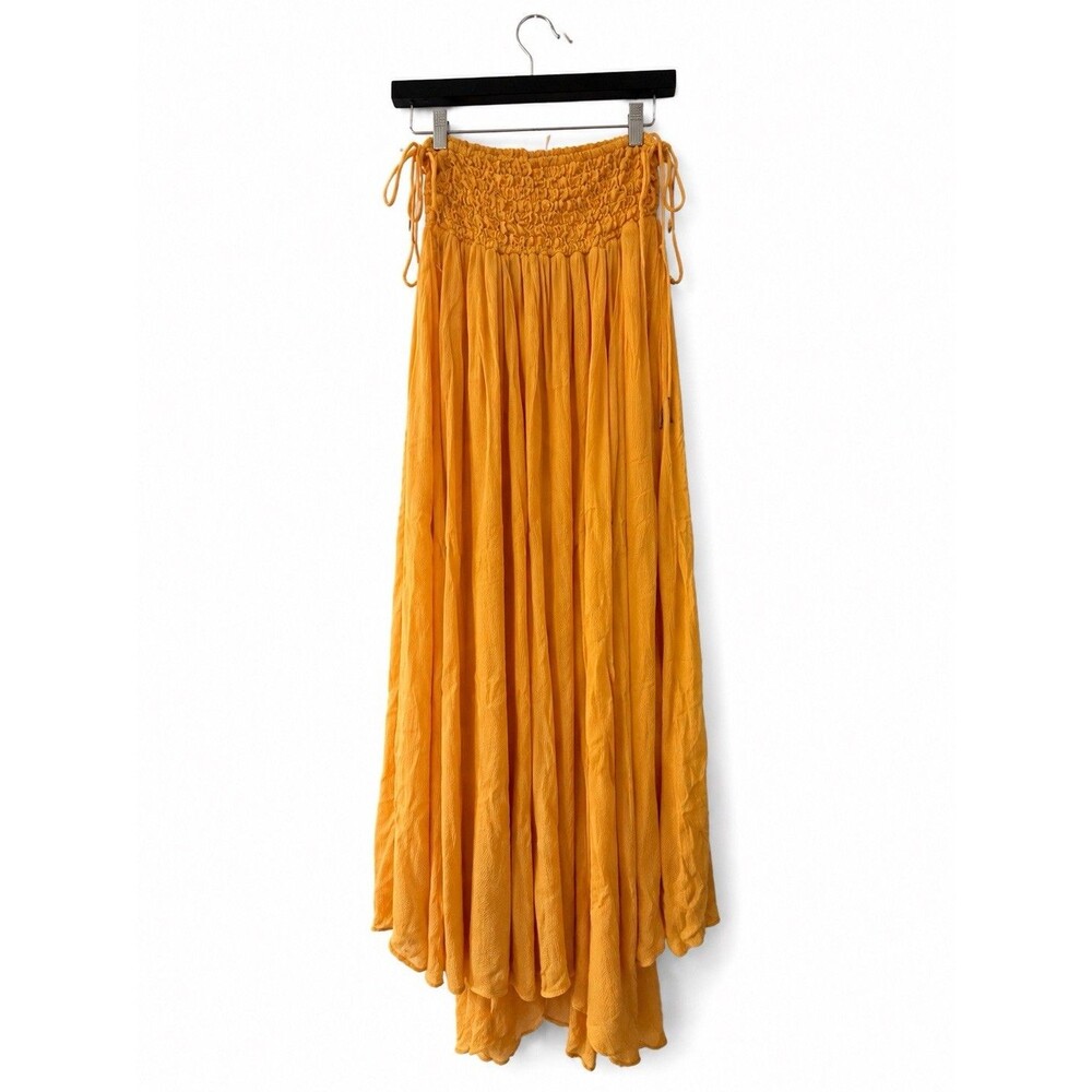 Free People Orange Smocked Maxi Skirt Size 0/P Boho Gauze Drawstring Made India